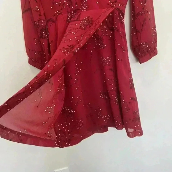 Madewell Red Wrap Floral Print Crepe Mini Dress sz 0 - Picture 5 of 12